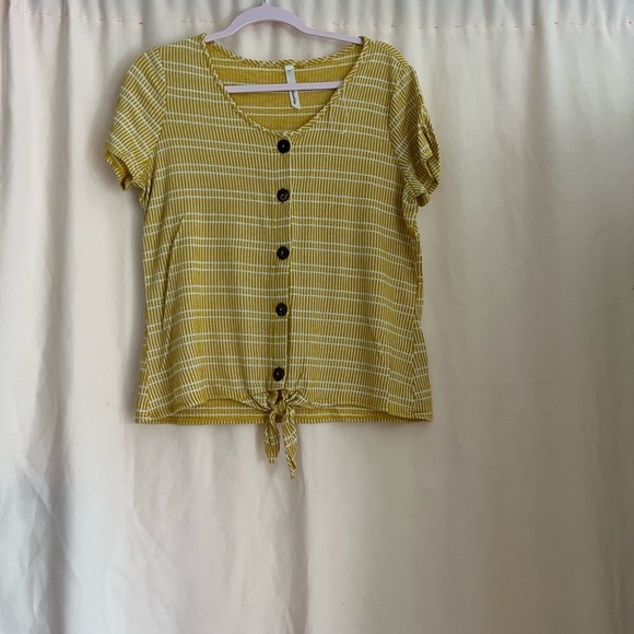 Yellow Button-Down Tie-Front Top - Picture 2 of 6